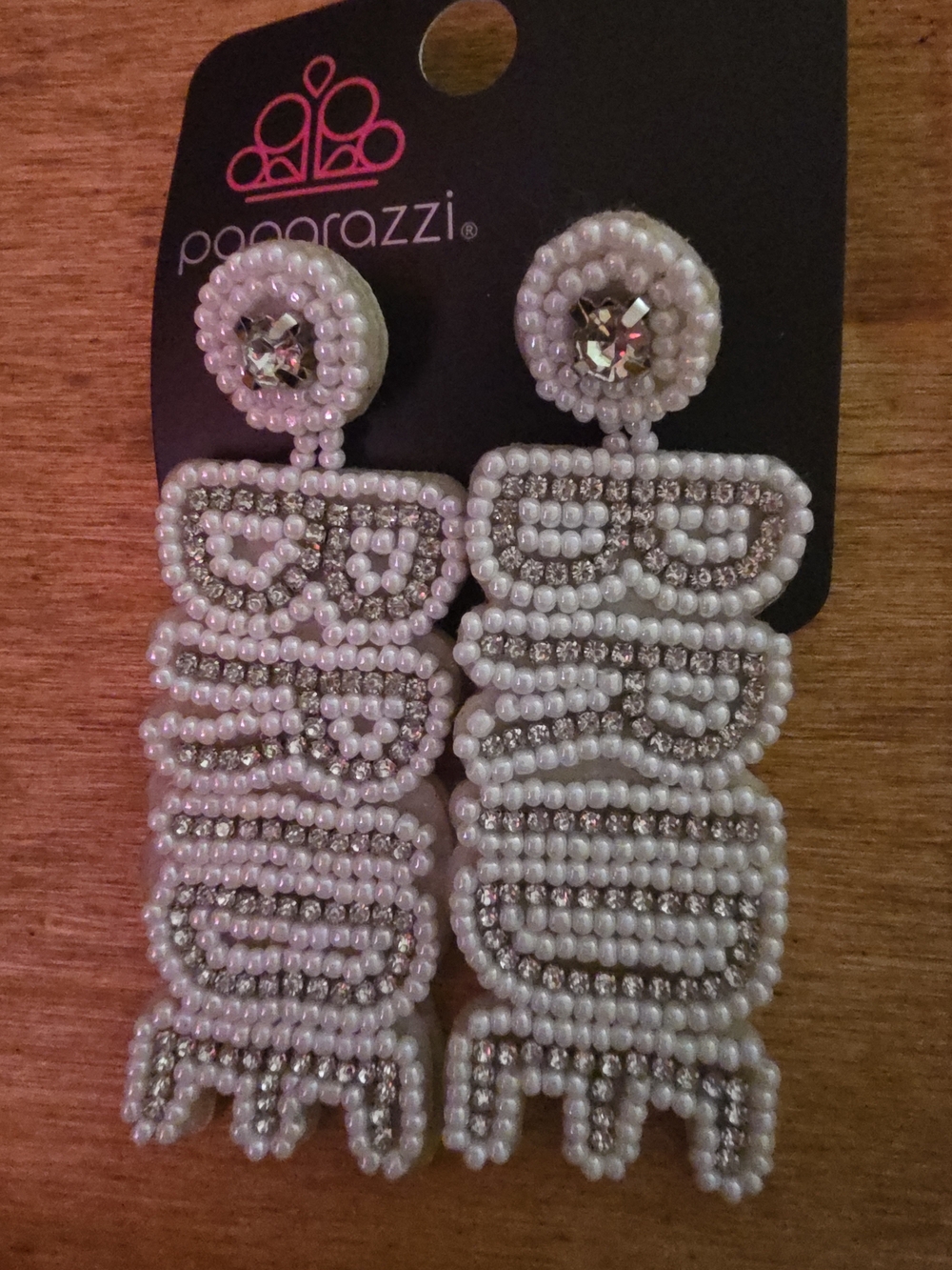 Paparazzi White Pearl & Silver Beaded Statement Earrings